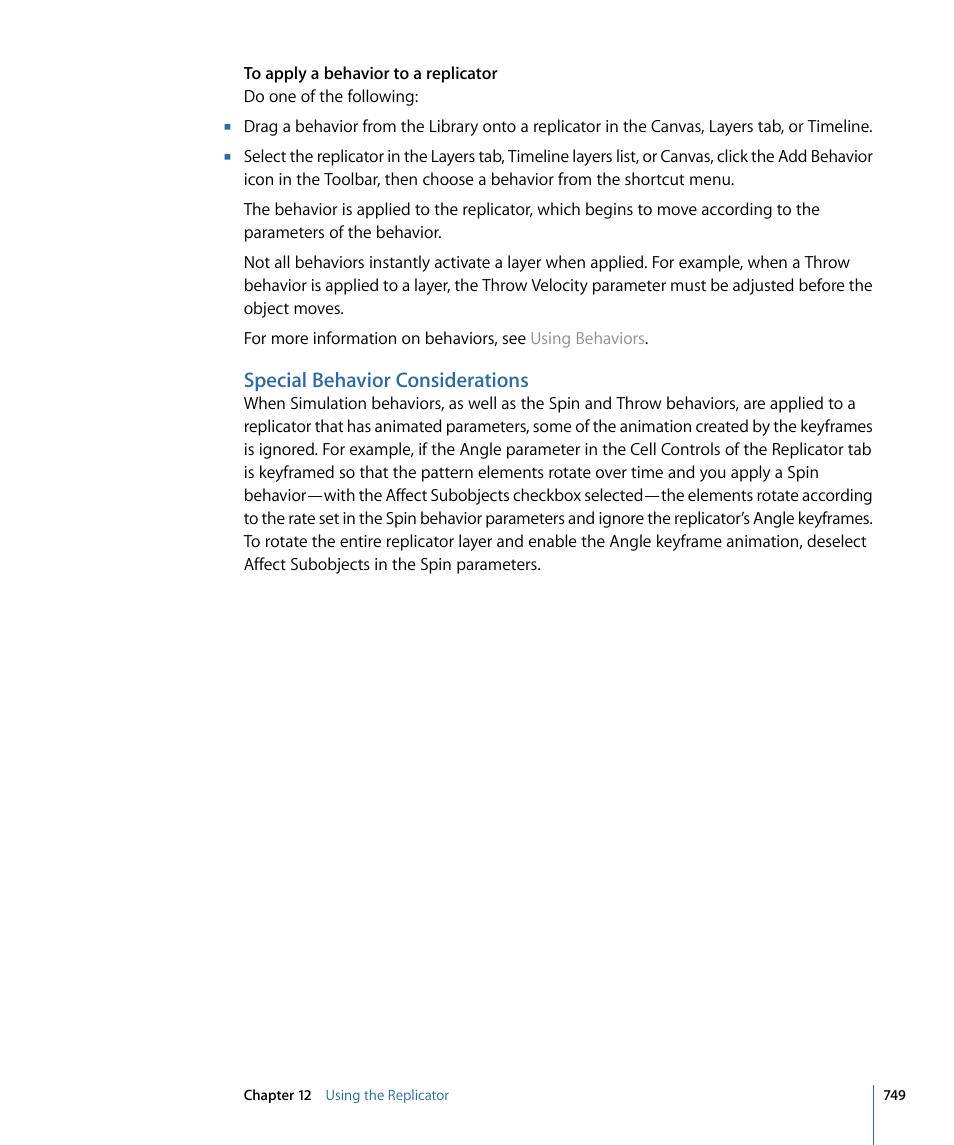 Special behavior considerations | Apple Motion 4 User Manual | Page 749 / 1498