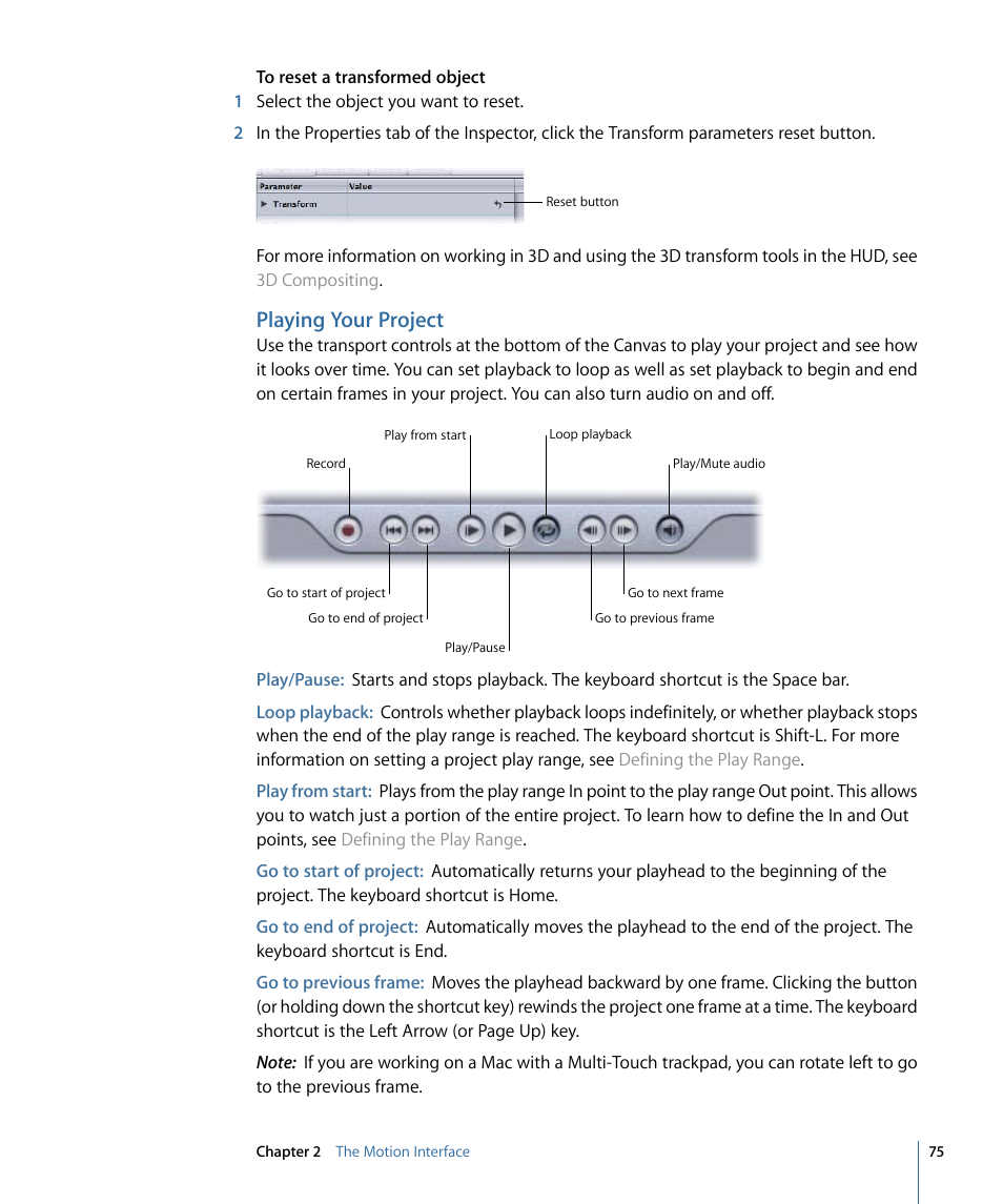 Playing your project | Apple Motion 4 User Manual | Page 75 / 1498