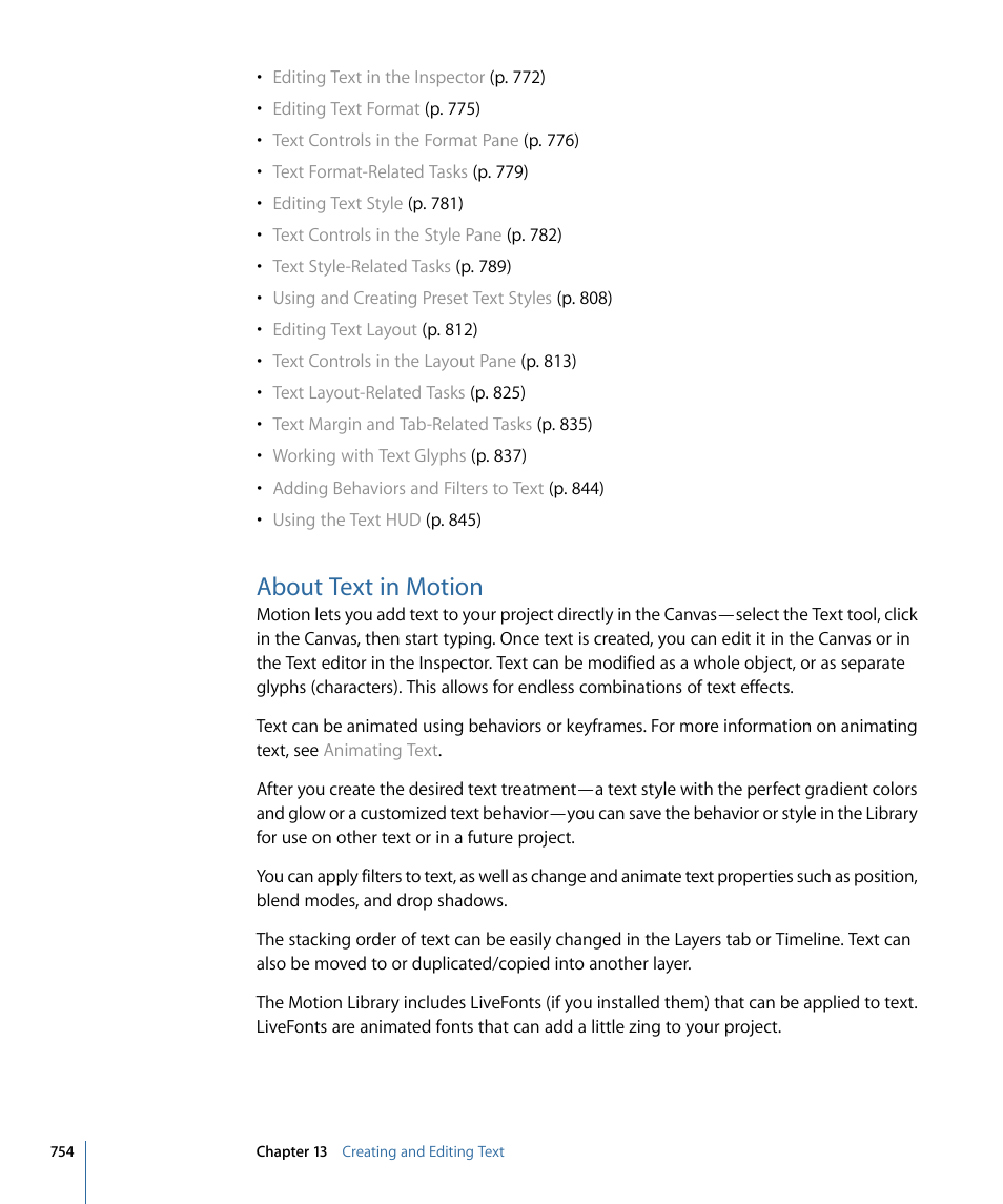 About text in motion | Apple Motion 4 User Manual | Page 754 / 1498