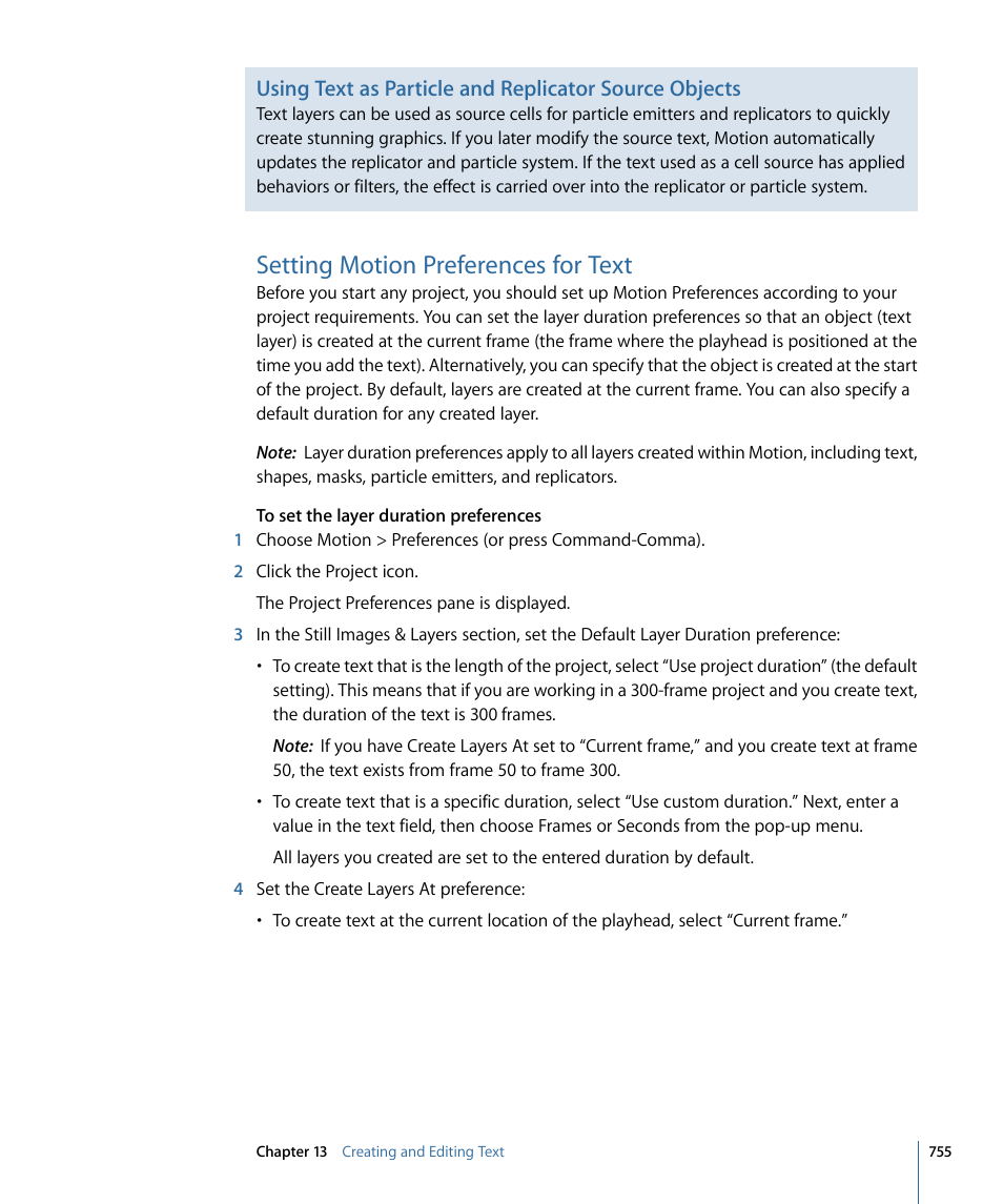 Setting motion preferences for text | Apple Motion 4 User Manual | Page 755 / 1498