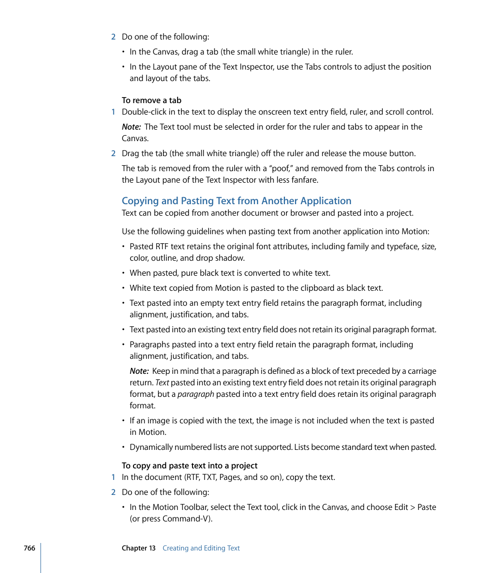 Copying and pasting text from another application | Apple Motion 4 User Manual | Page 766 / 1498