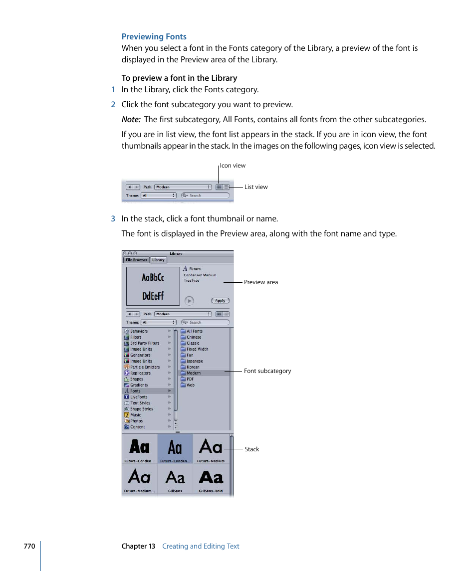 Previewing fonts | Apple Motion 4 User Manual | Page 770 / 1498