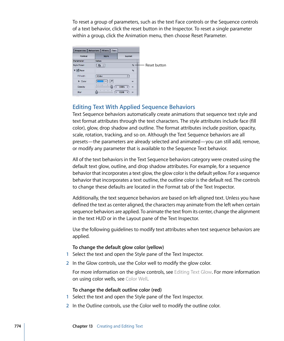 Editing text with applied sequence behaviors | Apple Motion 4 User Manual | Page 774 / 1498