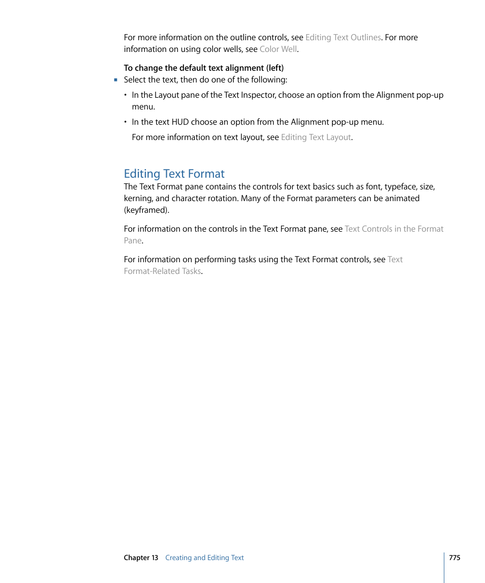 Editing text format, Editing text, Format | Apple Motion 4 User Manual | Page 775 / 1498