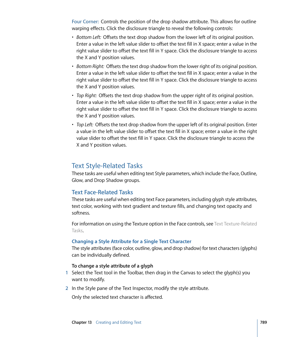 Text style-related tasks, Text face-related tasks | Apple Motion 4 User Manual | Page 789 / 1498