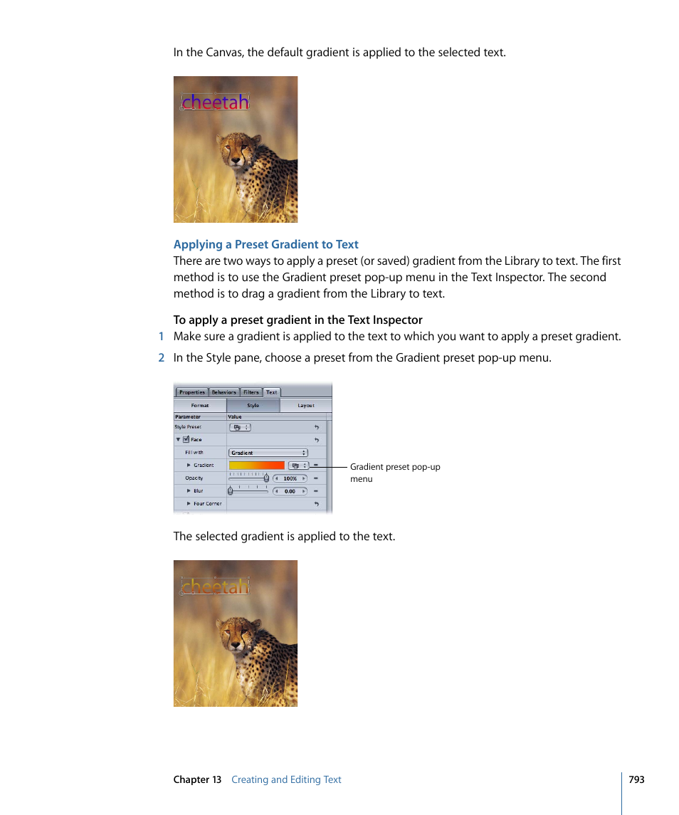 Applying a preset gradient to text | Apple Motion 4 User Manual | Page 793 / 1498