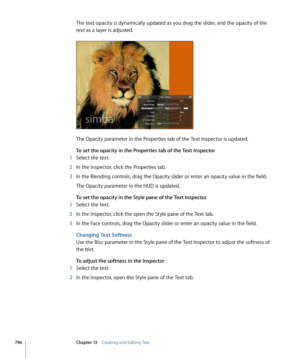Changing text softness | Apple Motion 4 User Manual | Page 796 / 1498
