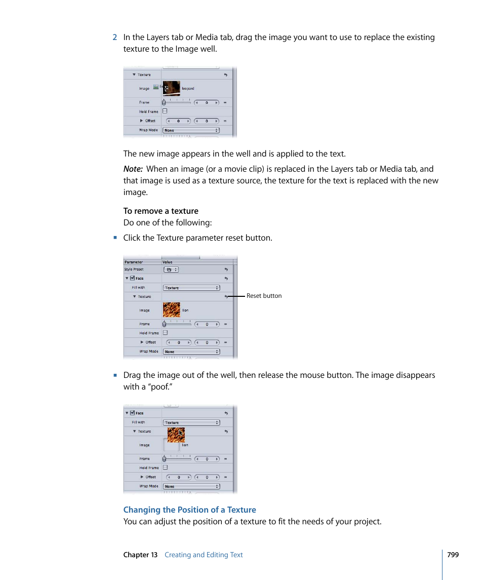 Changing the position of a texture | Apple Motion 4 User Manual | Page 799 / 1498