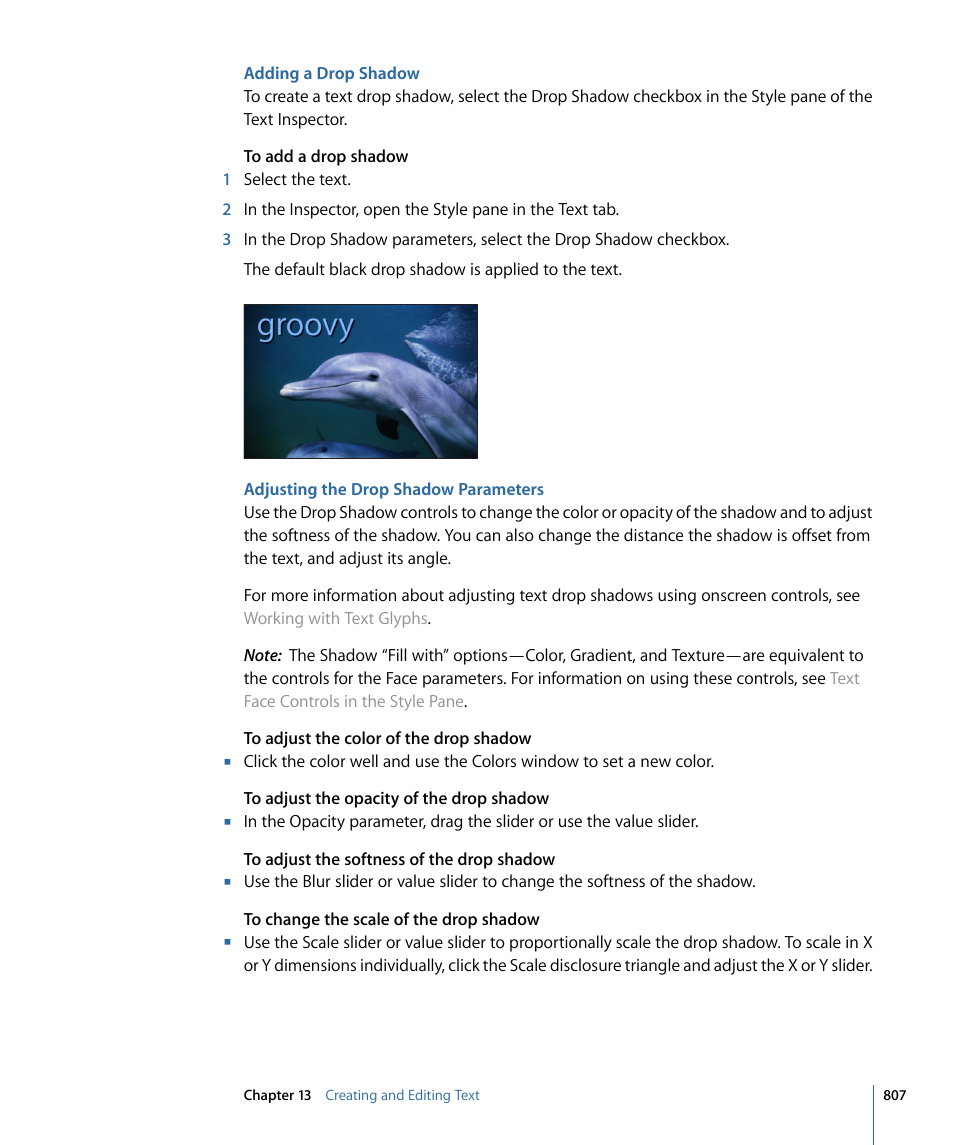 Adding a drop shadow, Adjusting the drop shadow parameters | Apple Motion 4 User Manual | Page 807 / 1498