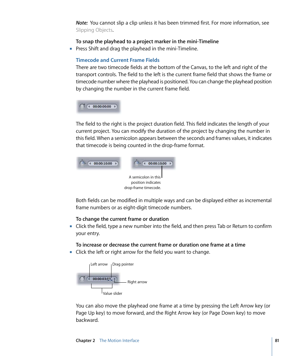 Timecode and current frame fields | Apple Motion 4 User Manual | Page 81 / 1498
