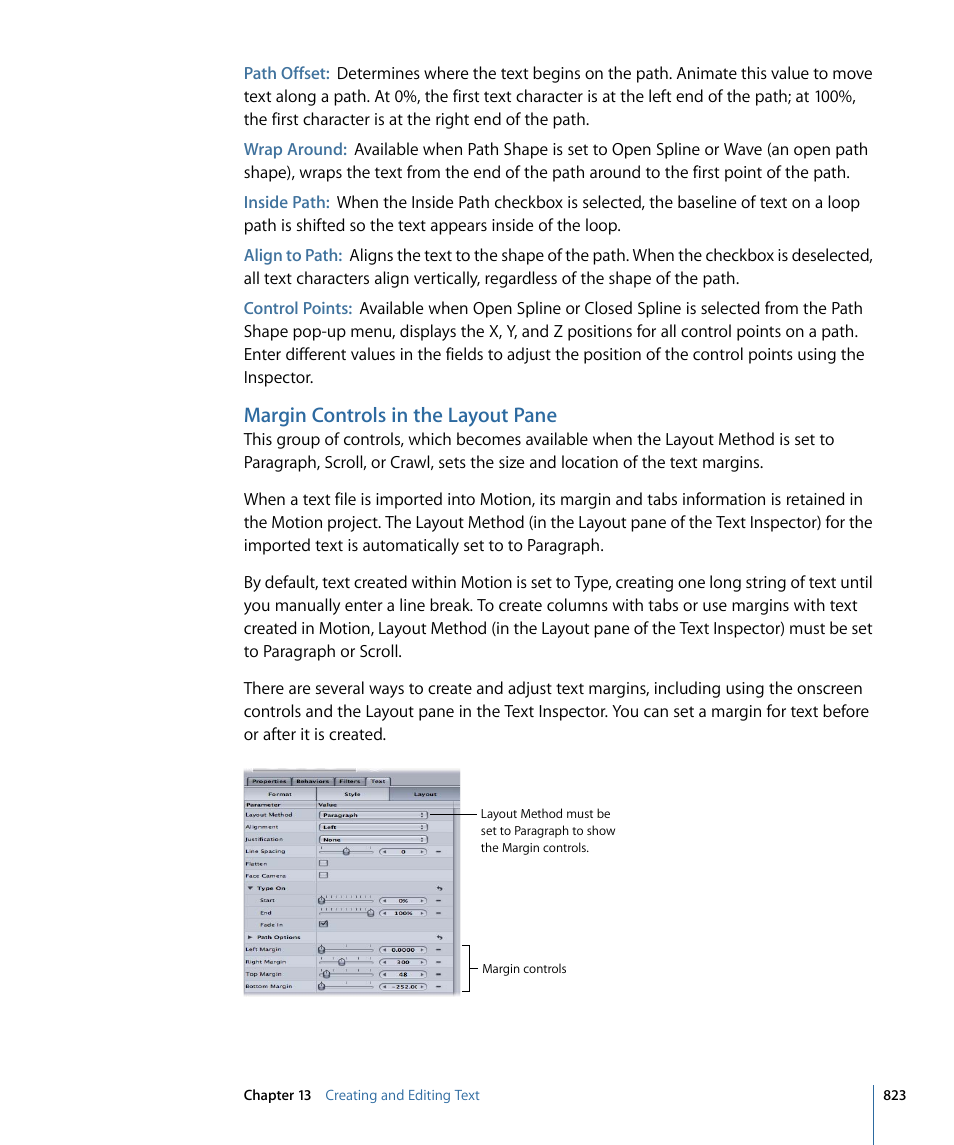 Margin controls in the layout pane | Apple Motion 4 User Manual | Page 823 / 1498