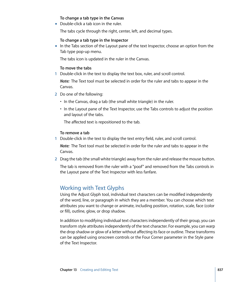 Working with text glyphs, Working, With text glyphs | Apple Motion 4 User Manual | Page 837 / 1498