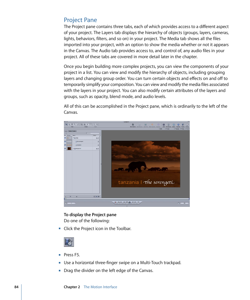 Project pane | Apple Motion 4 User Manual | Page 84 / 1498