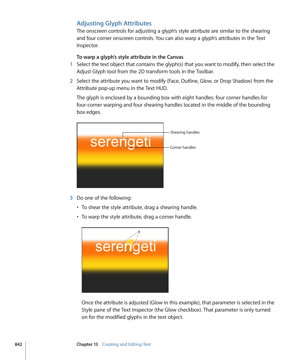 Adjusting glyph attributes | Apple Motion 4 User Manual | Page 842 / 1498