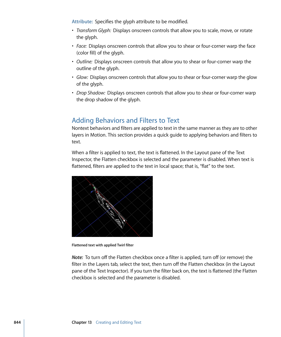 Adding behaviors and filters to text | Apple Motion 4 User Manual | Page 844 / 1498