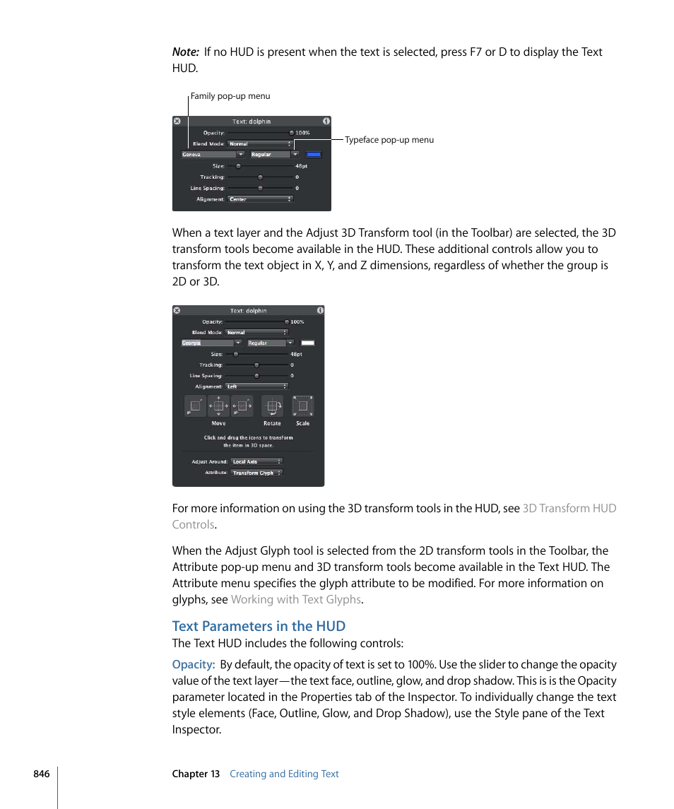 Text parameters in the hud | Apple Motion 4 User Manual | Page 846 / 1498