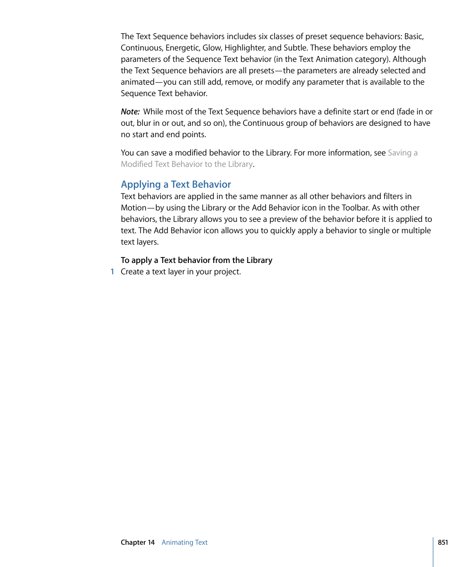 Applying a text behavior | Apple Motion 4 User Manual | Page 851 / 1498