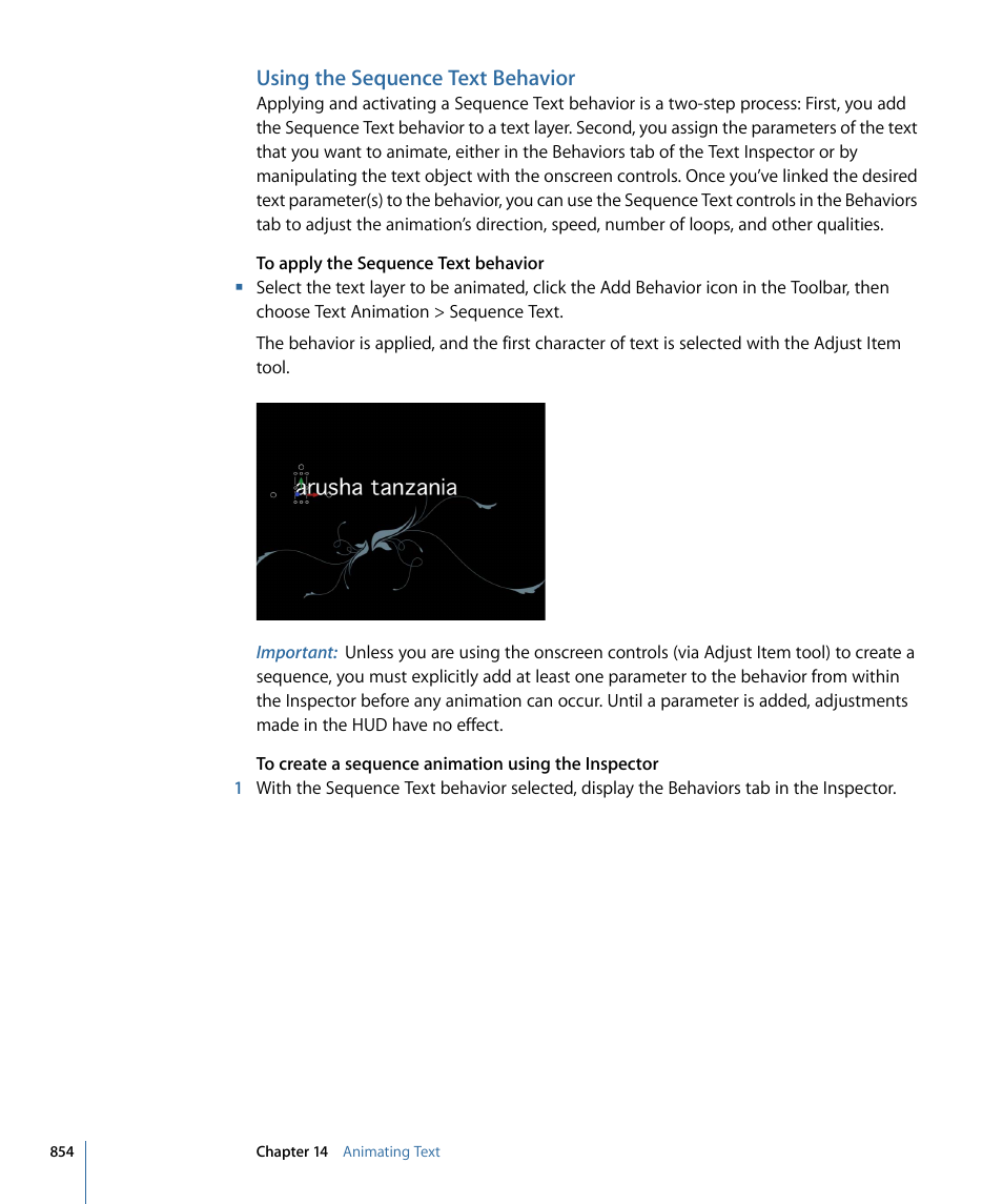 Using the sequence text behavior | Apple Motion 4 User Manual | Page 854 / 1498