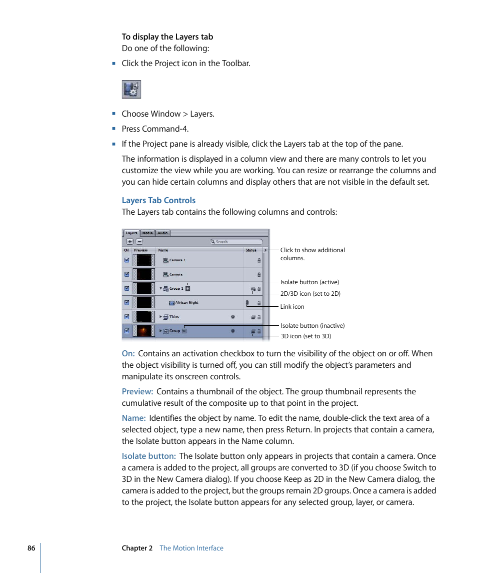 Layers tab controls | Apple Motion 4 User Manual | Page 86 / 1498