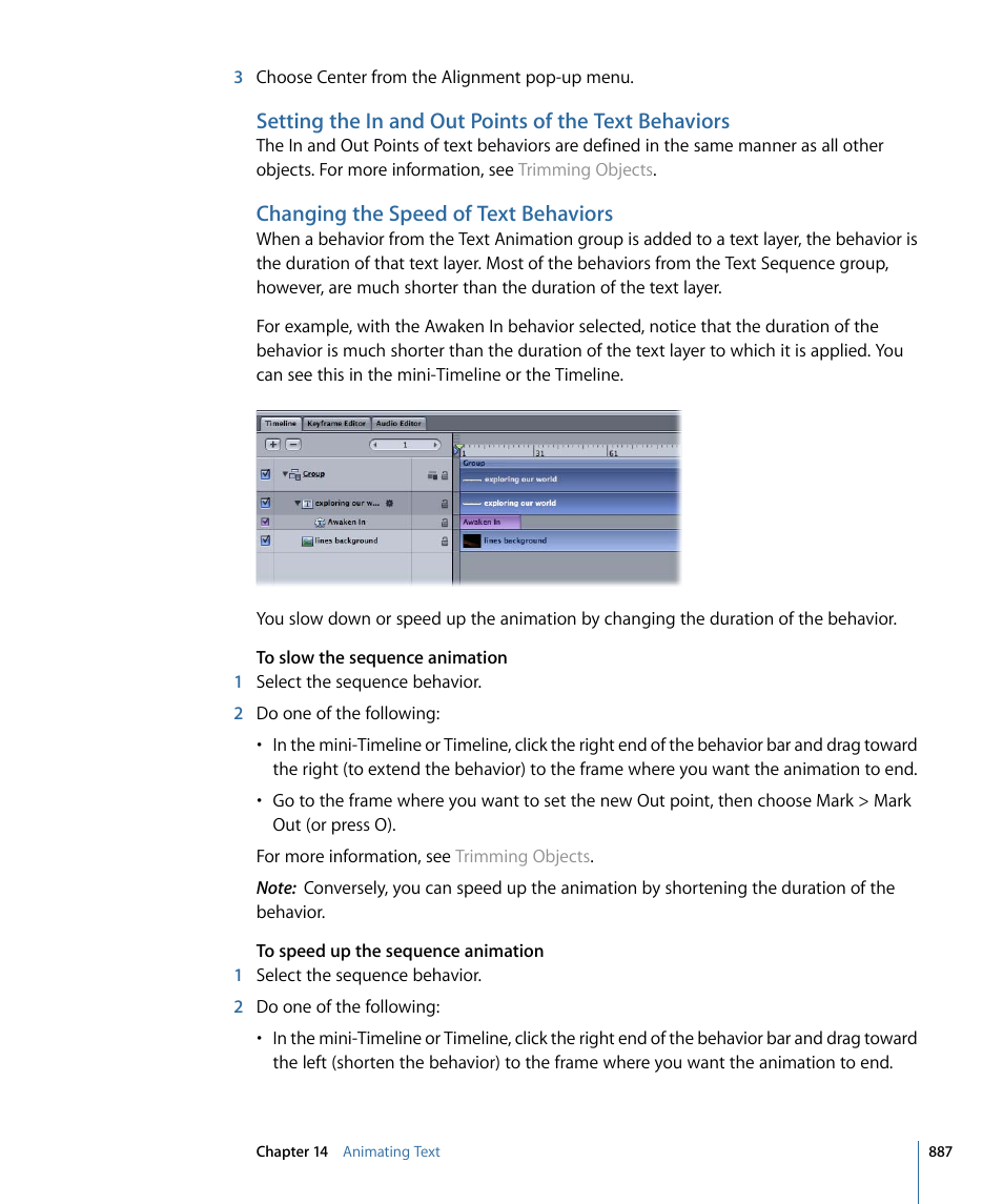 Changing the speed of text behaviors | Apple Motion 4 User Manual | Page 887 / 1498