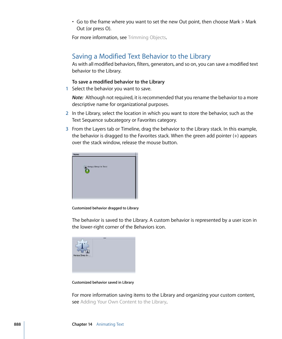 Saving a modified text behavior to the library, Saving a modified, Text behavior to the library | Apple Motion 4 User Manual | Page 888 / 1498