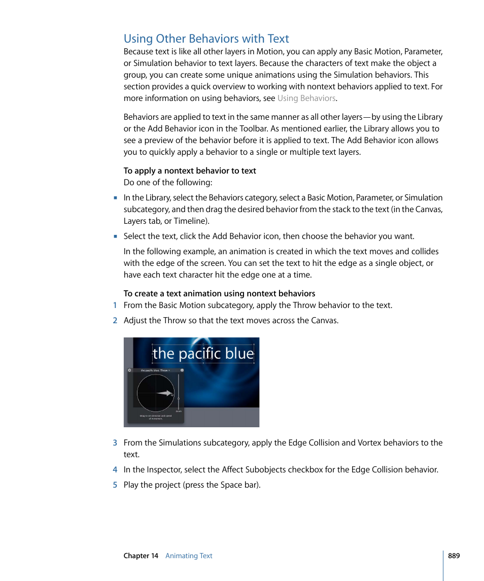 Using other behaviors with text | Apple Motion 4 User Manual | Page 889 / 1498