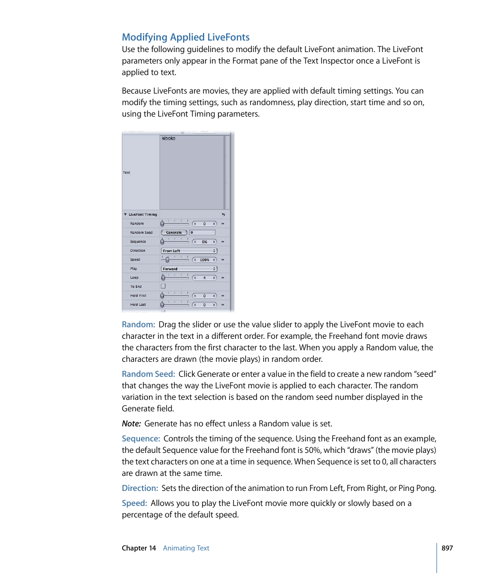 Modifying applied livefonts | Apple Motion 4 User Manual | Page 897 / 1498