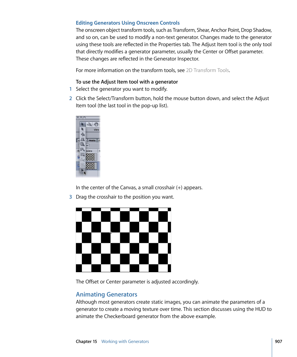 Editing generators using onscreen controls, Animating generators | Apple Motion 4 User Manual | Page 907 / 1498