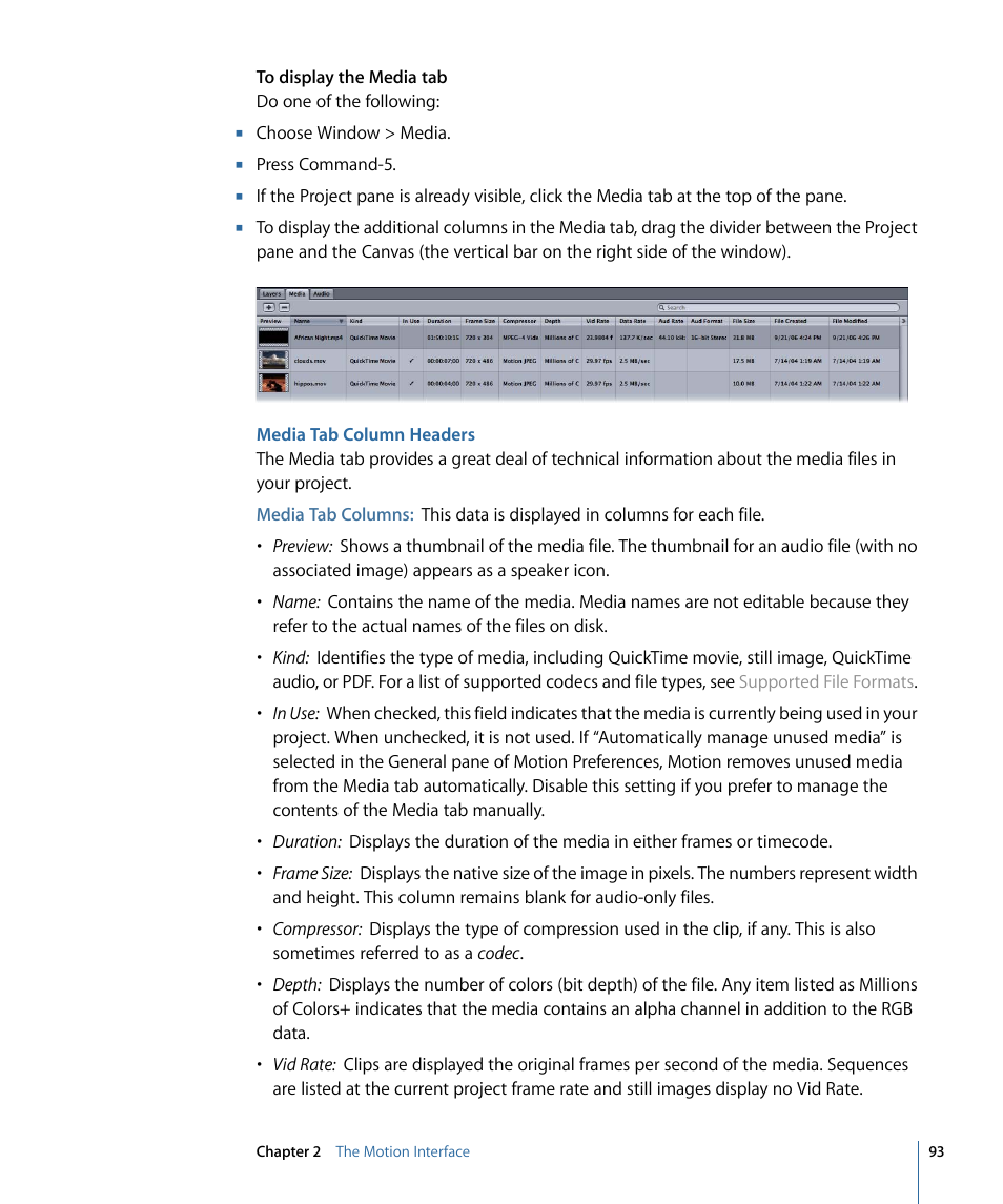 Media tab column headers | Apple Motion 4 User Manual | Page 93 / 1498