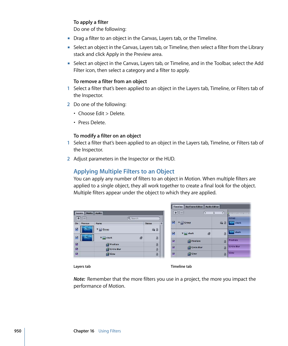 Applying multiple filters to an object | Apple Motion 4 User Manual | Page 950 / 1498