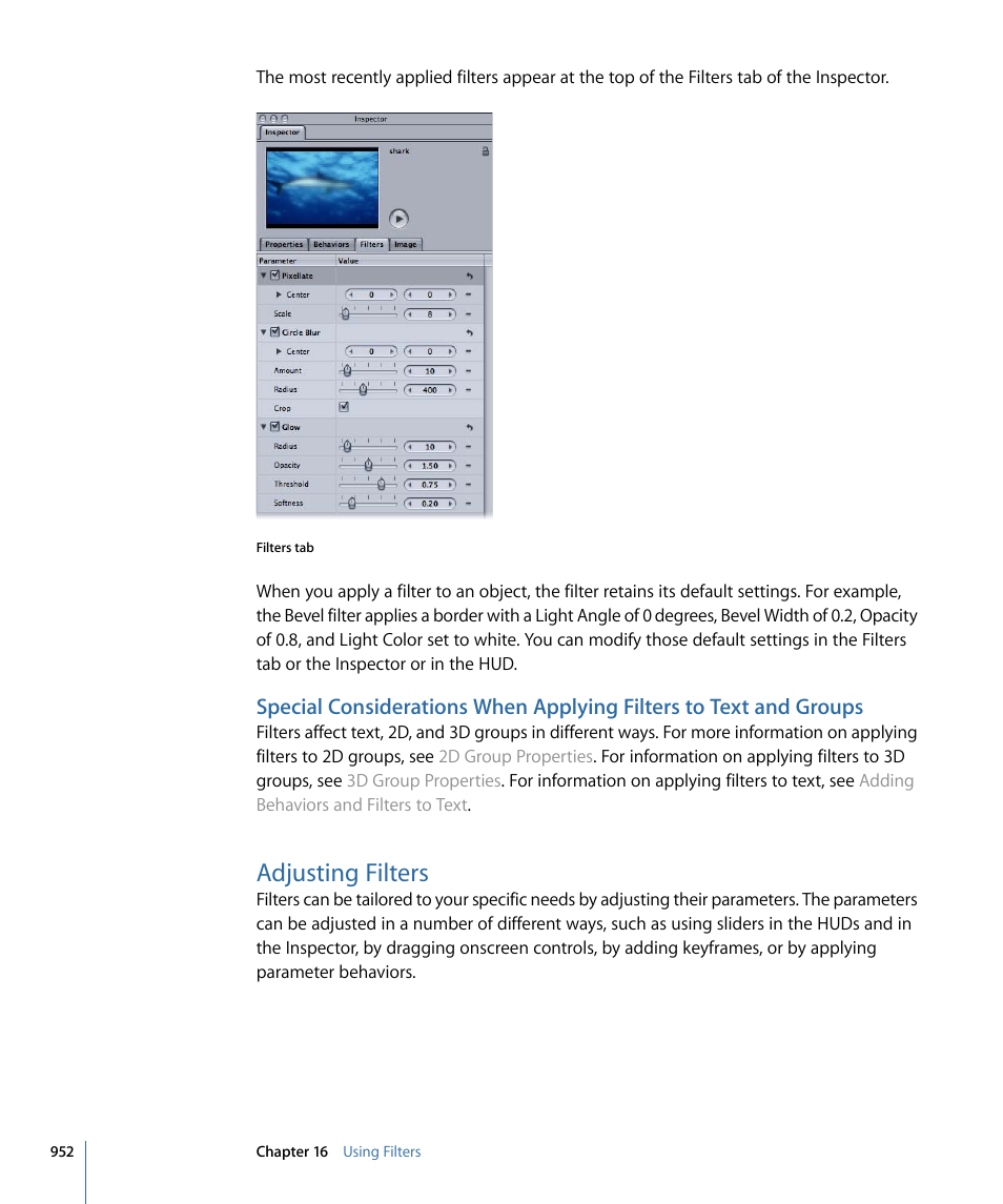 Adjusting filters | Apple Motion 4 User Manual | Page 952 / 1498