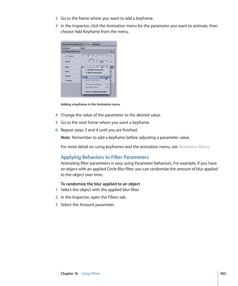 Applying behaviors to filter parameters | Apple Motion 4 User Manual | Page 955 / 1498