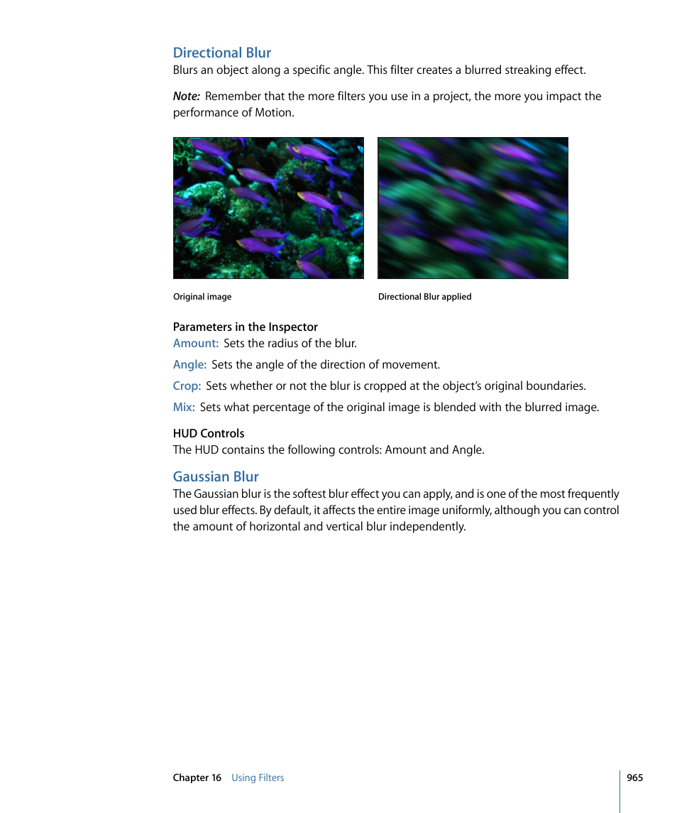 Directional blur, Gaussian blur | Apple Motion 4 User Manual | Page 965 / 1498