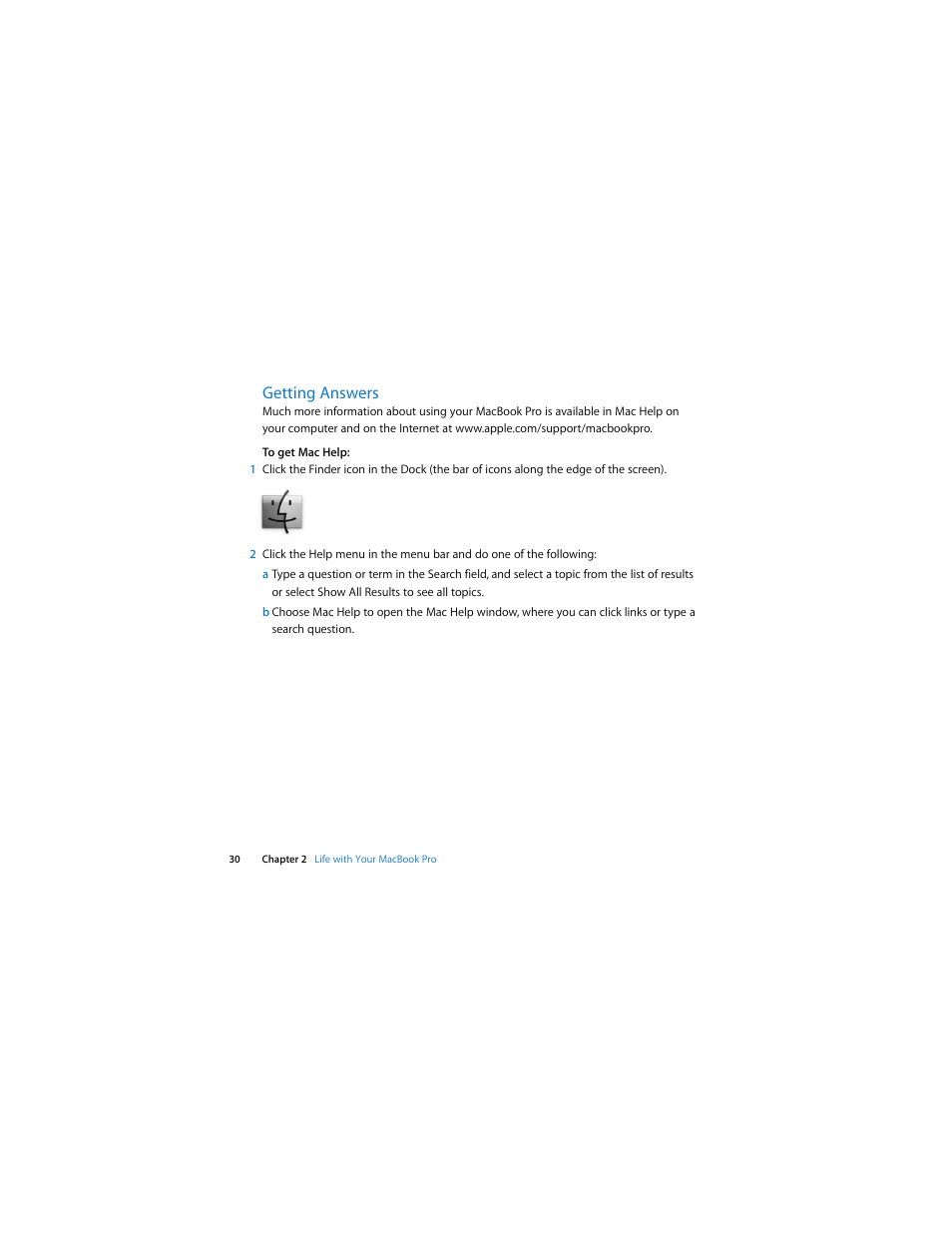Getting answers | Apple MacBook Pro (15-inch, Late 2008) User Manual | Page 30 / 88