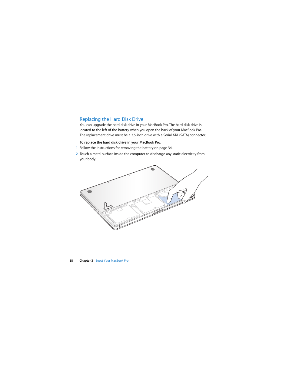 Replacing the hard disk drive | Apple MacBook Pro (15-inch, Late 2008) User Manual | Page 38 / 88