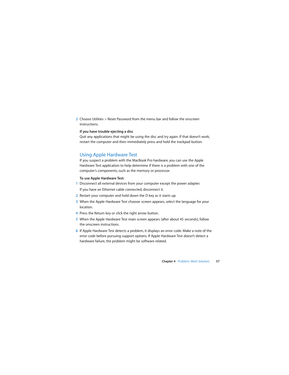 Using apple hardware test | Apple MacBook Pro (15-inch, Late 2008) User Manual | Page 57 / 88