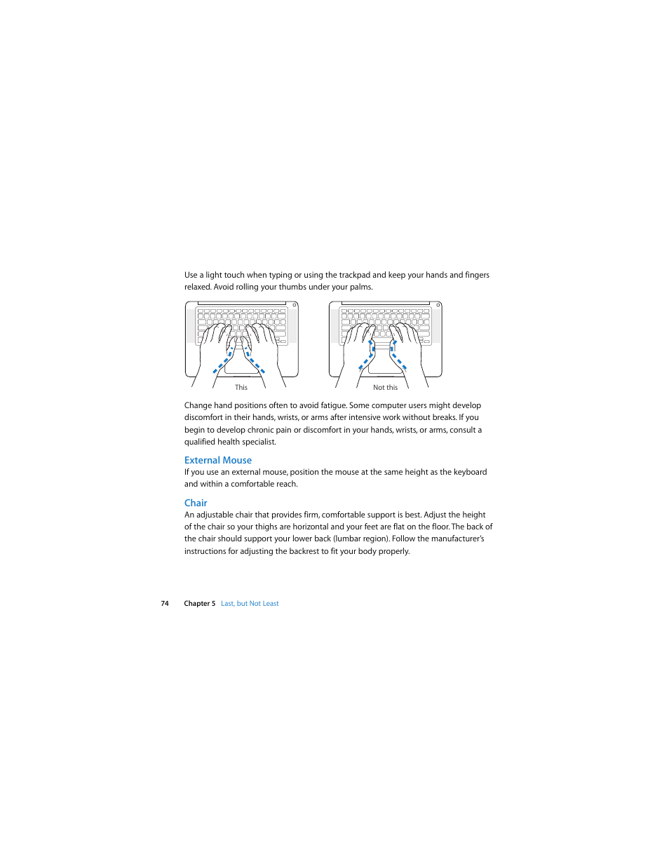 External mouse, Chair | Apple MacBook Pro (15-inch, Late 2008) User Manual | Page 74 / 88