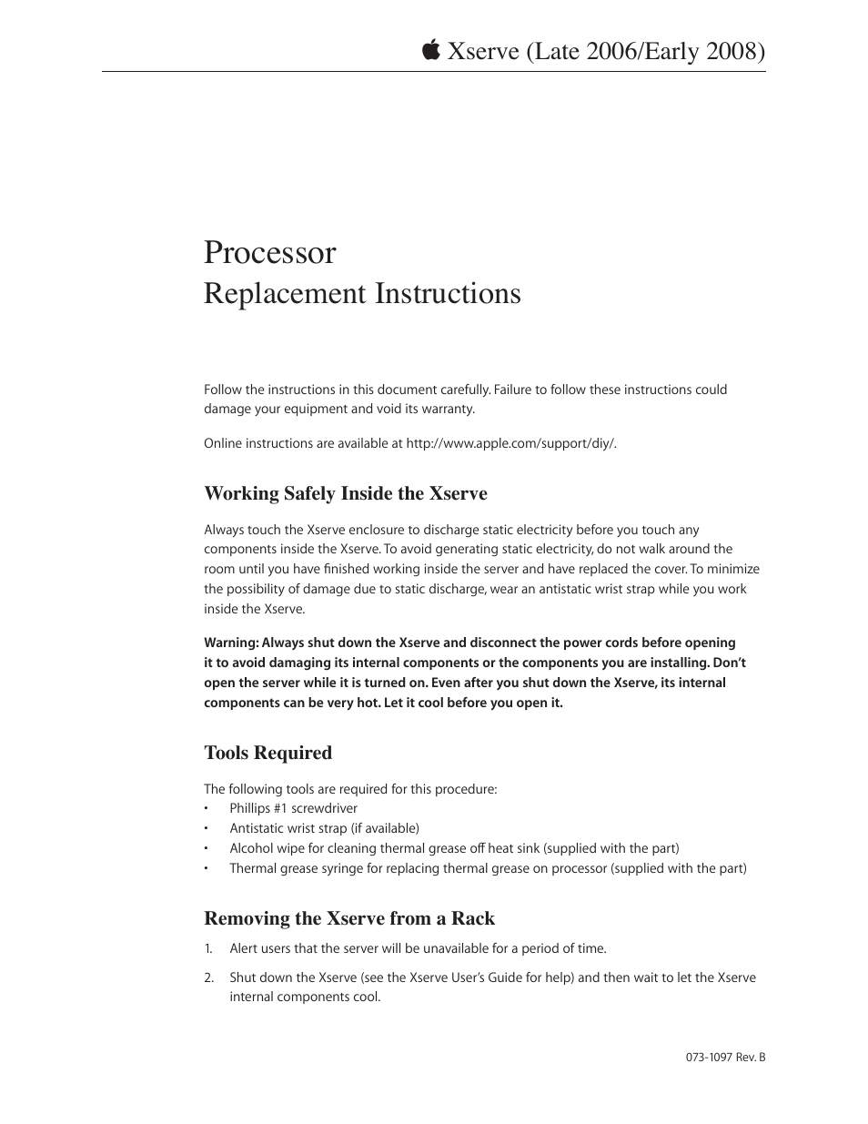 Apple Xserve (Early 2008) DIY Procedure for Processor User Manual | 14 pages