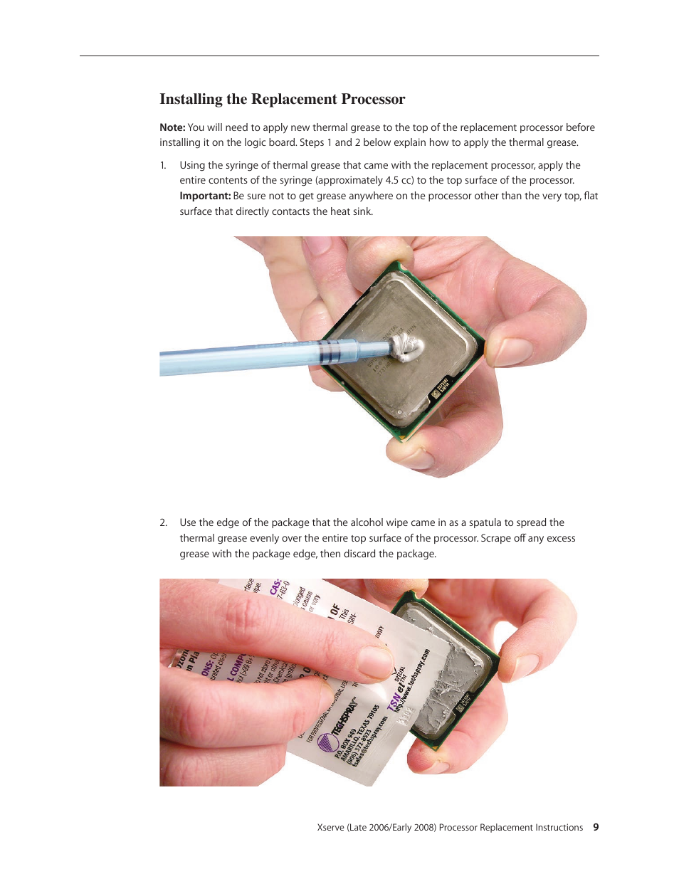 Installing the replacement processor | Apple Xserve (Early 2008) DIY Procedure for Processor User Manual | Page 9 / 14