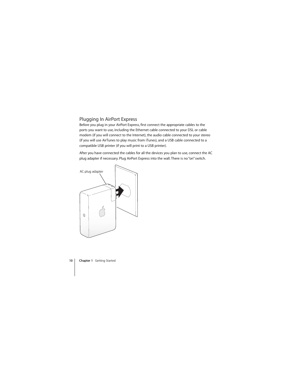 Plugging in airport express | Apple AirPort Express 5.1 User Manual | Page 10 / 56