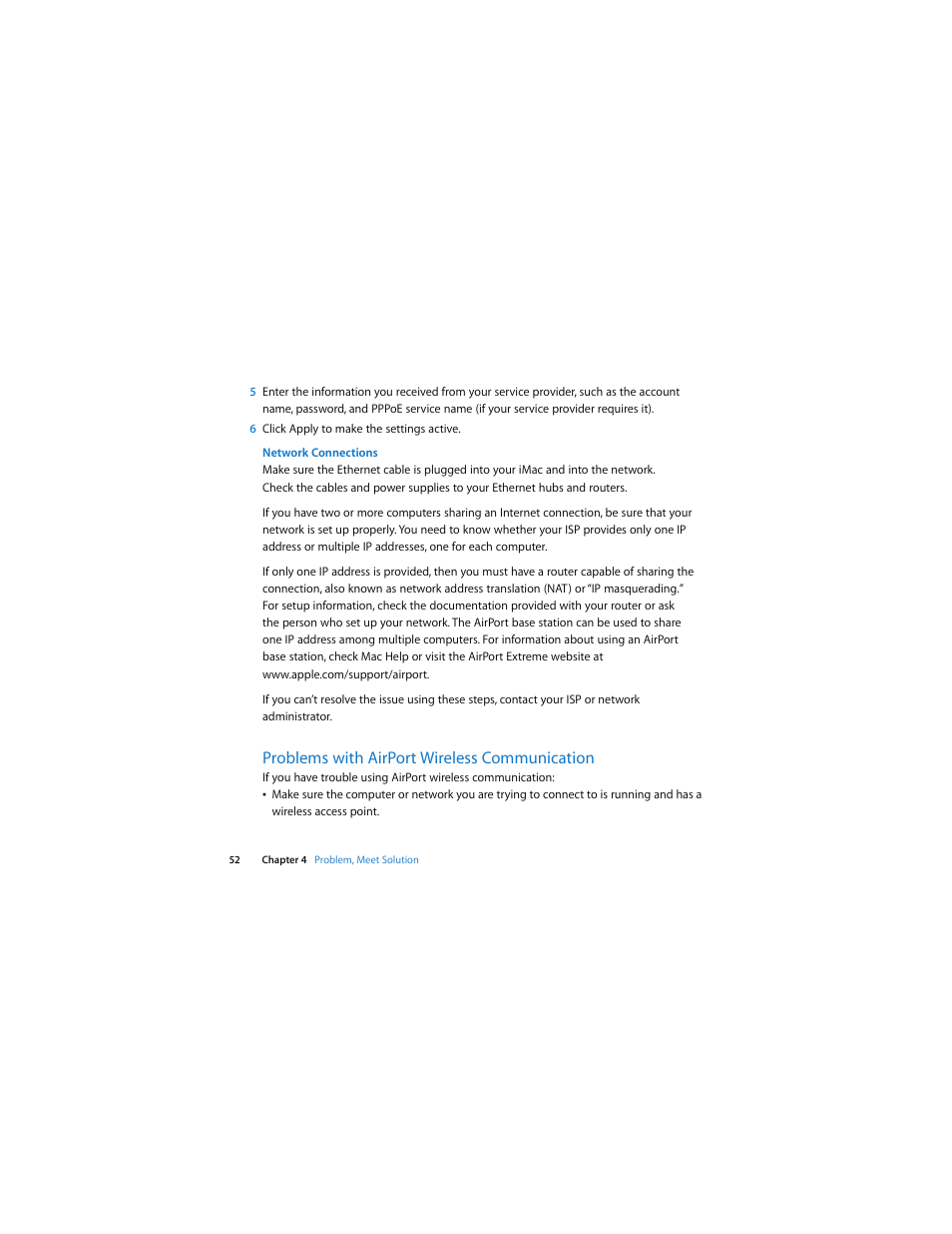 Problems with airport wireless communication | Apple iMac (21.5 and 27-inch, Late 2009) User Manual | Page 52 / 84