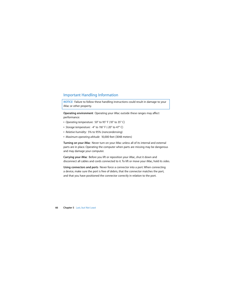 Important handling information | Apple iMac (21.5 and 27-inch, Late 2009) User Manual | Page 66 / 84
