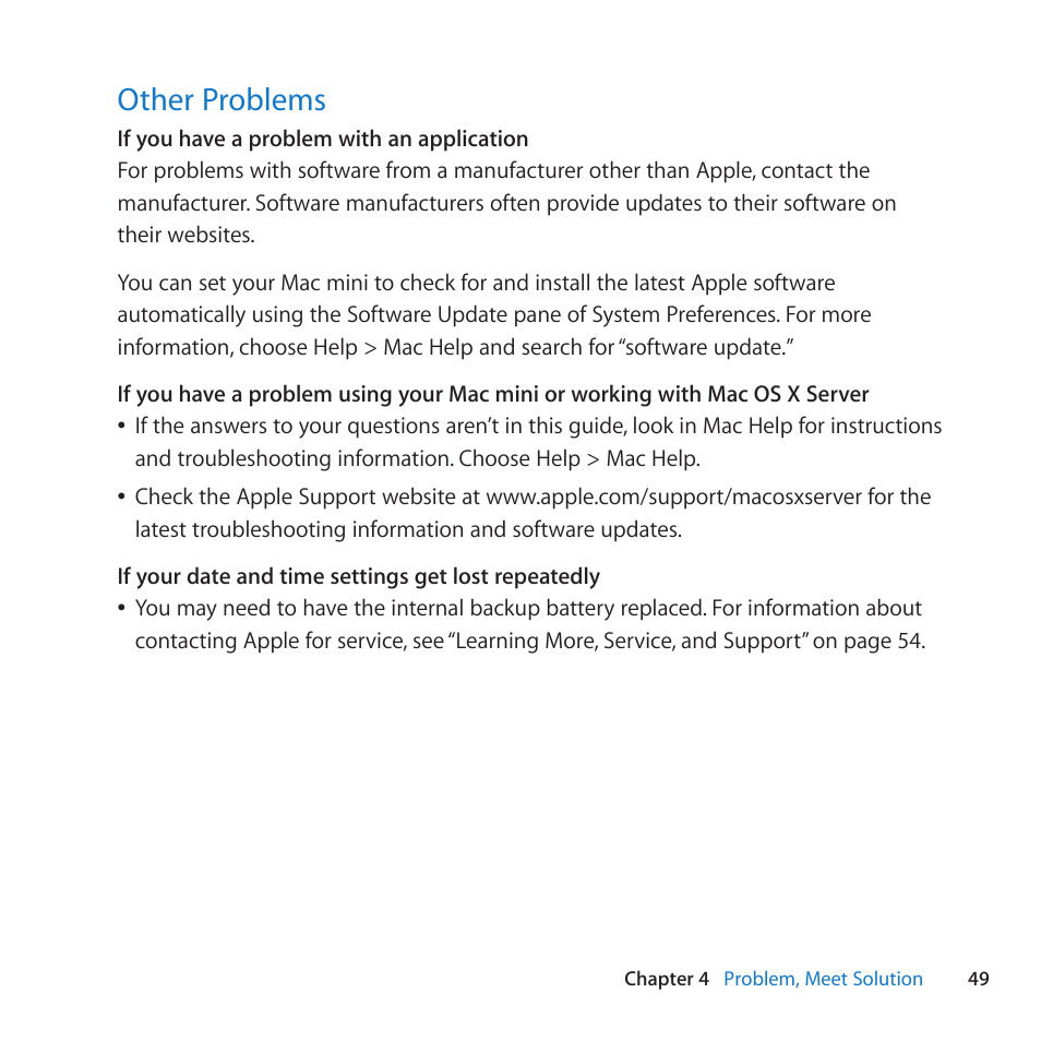 Other problems, 49 other problems | Apple Mac mini Server (Mid 2010) User Manual | Page 49 / 76