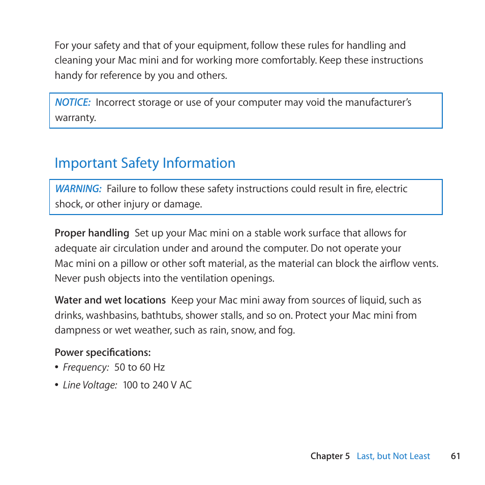 Important safety information, 61 important safety information | Apple Mac mini Server (Mid 2010) User Manual | Page 61 / 76