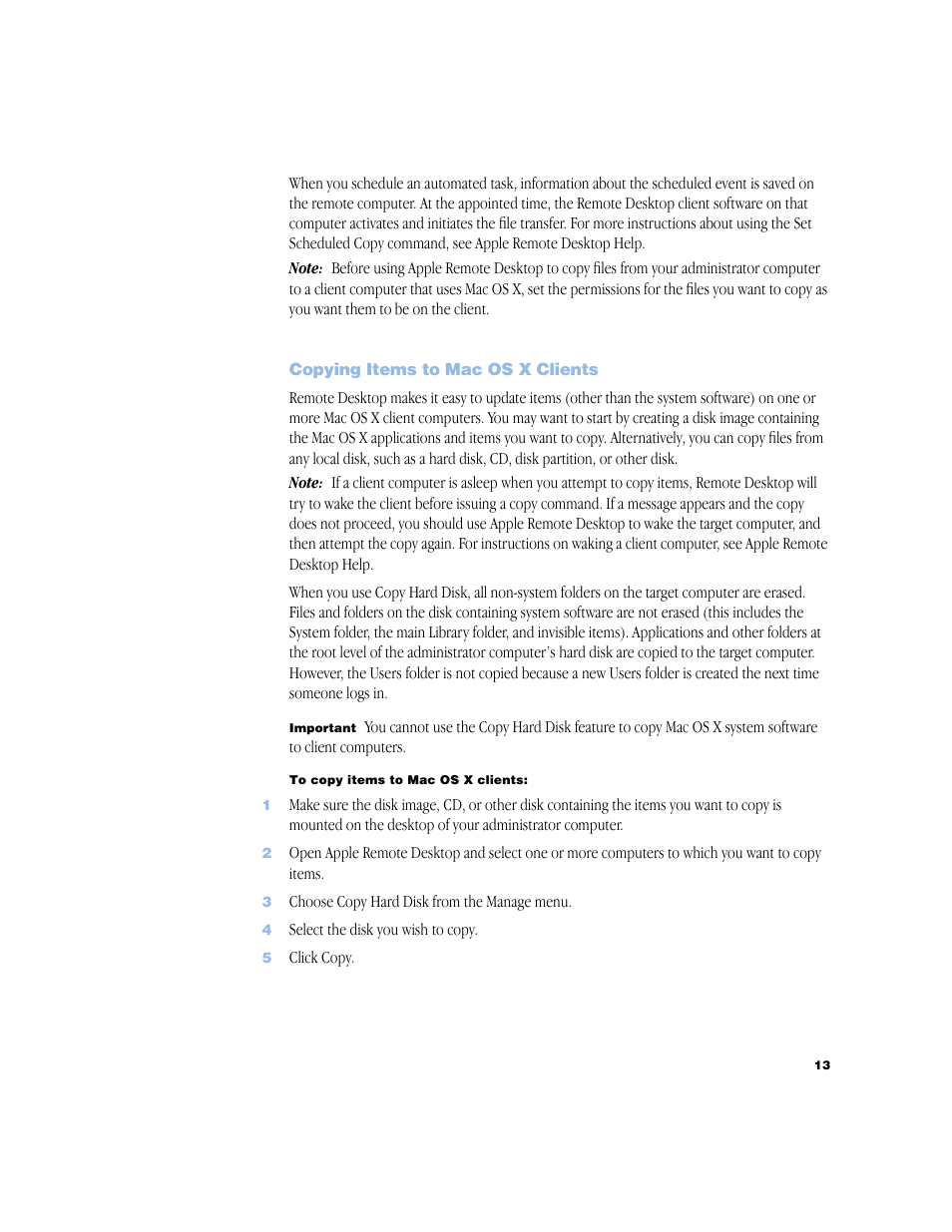 Copying items to mac os x clients, Copying items to mac os x clients 13 | Apple Remote Desktop 1.2 User Manual | Page 13 / 26