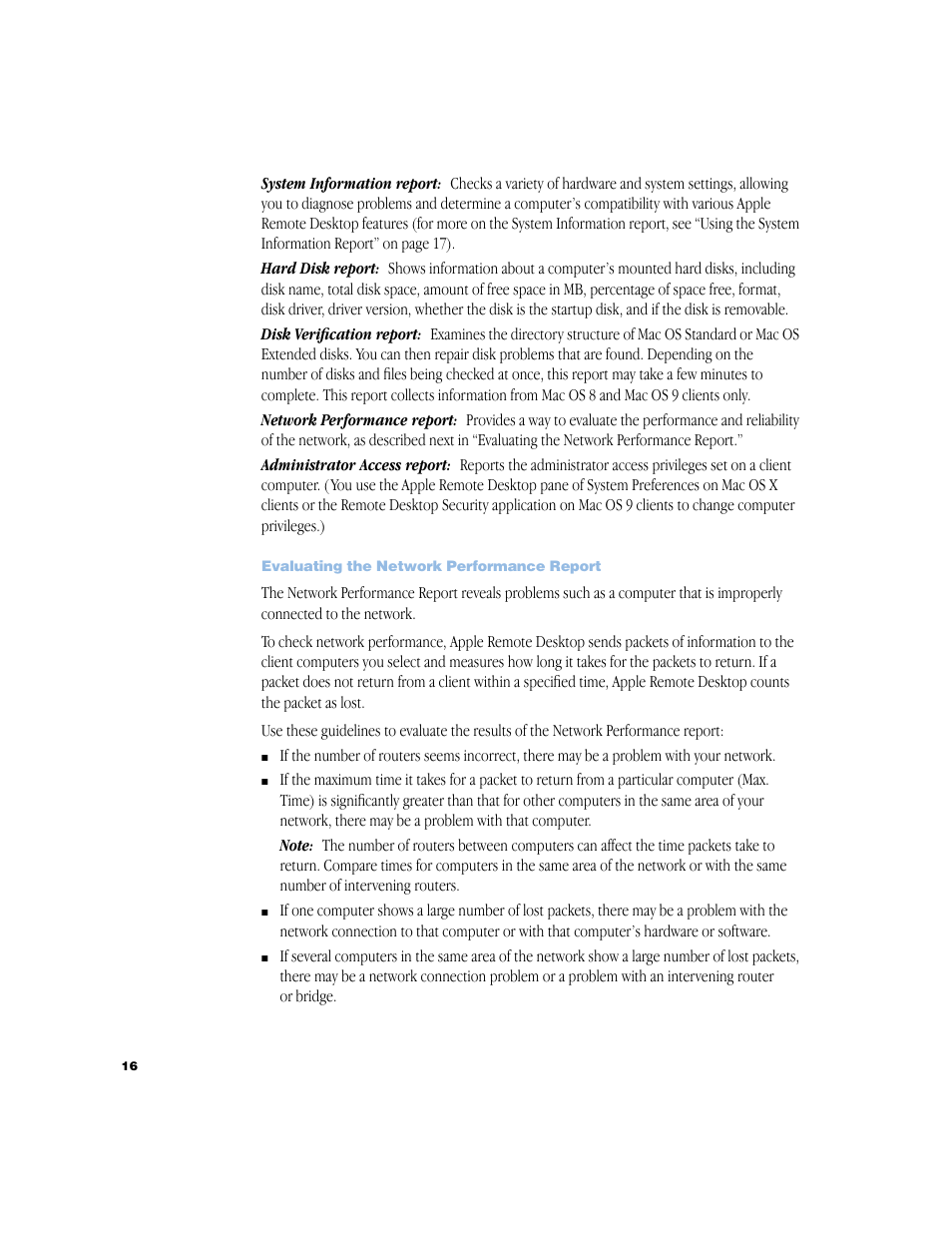 Evaluating the network performance report, Evaluating the network performance report 16 | Apple Remote Desktop 1.2 User Manual | Page 16 / 26