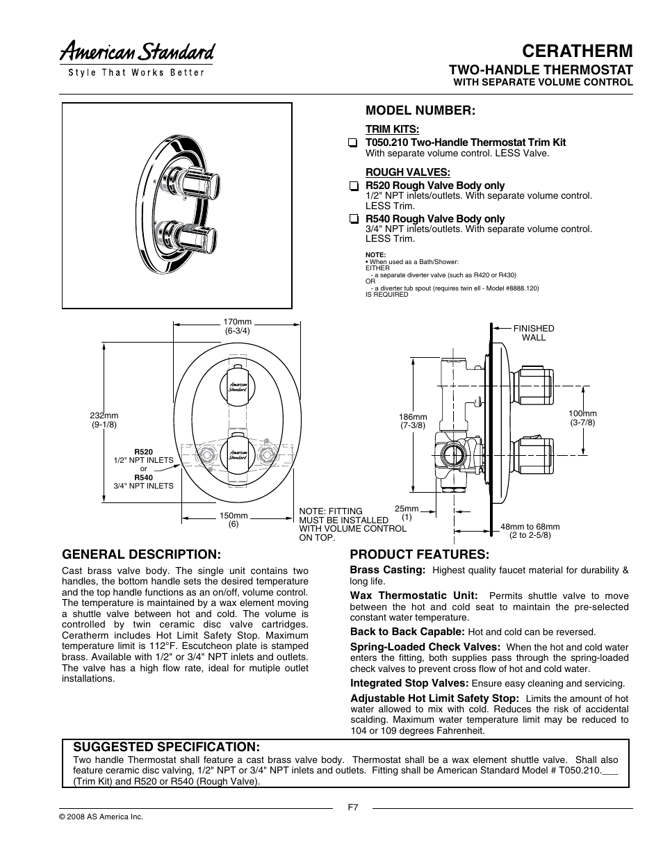 American Standard R540 User Manual | 2 pages
