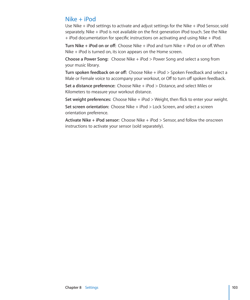 Nike + ipod, 103 nike + ipod | Apple iPod touch iOS 2.2 User Manual | Page 103 / 122