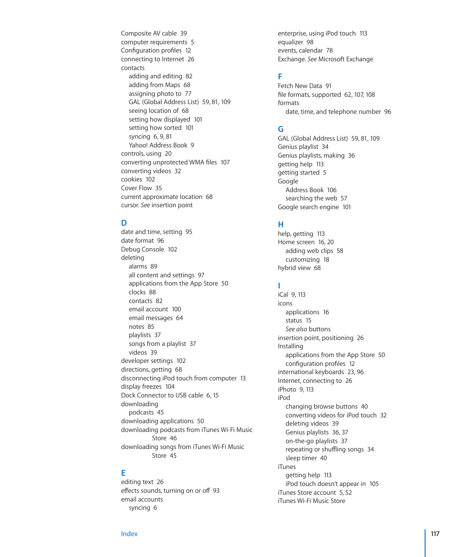 Apple iPod touch iOS 2.2 User Manual | Page 117 / 122