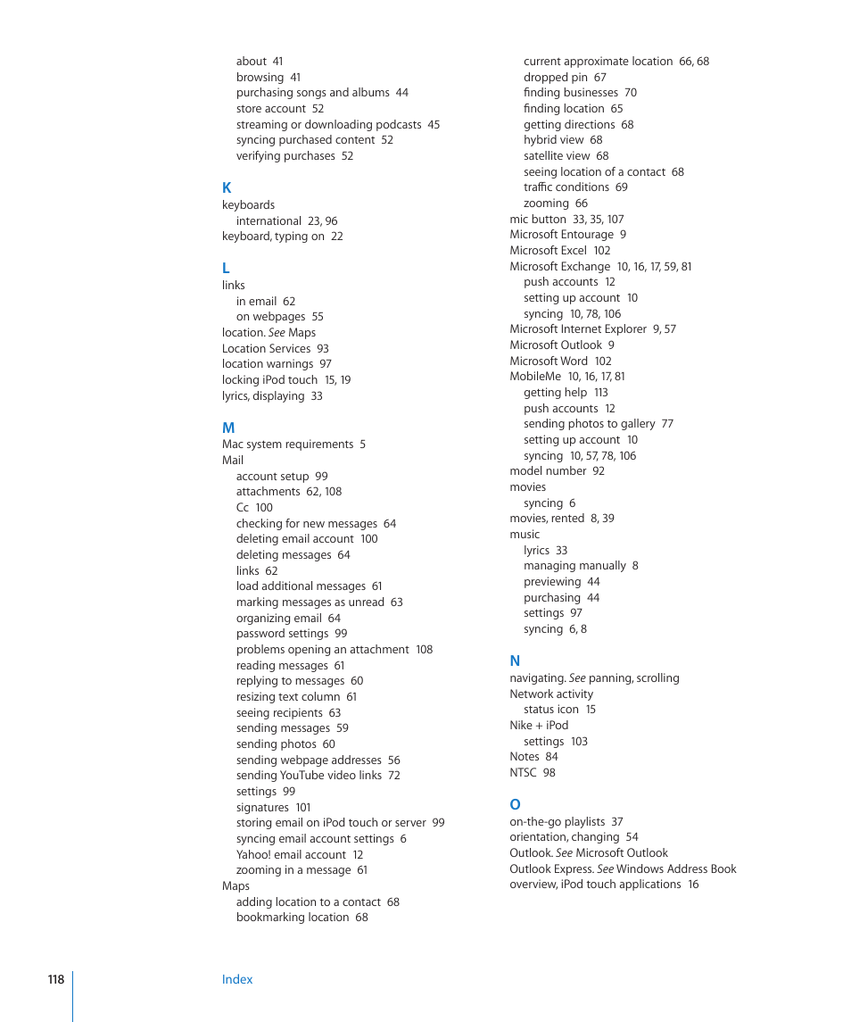Apple iPod touch iOS 2.2 User Manual | Page 118 / 122